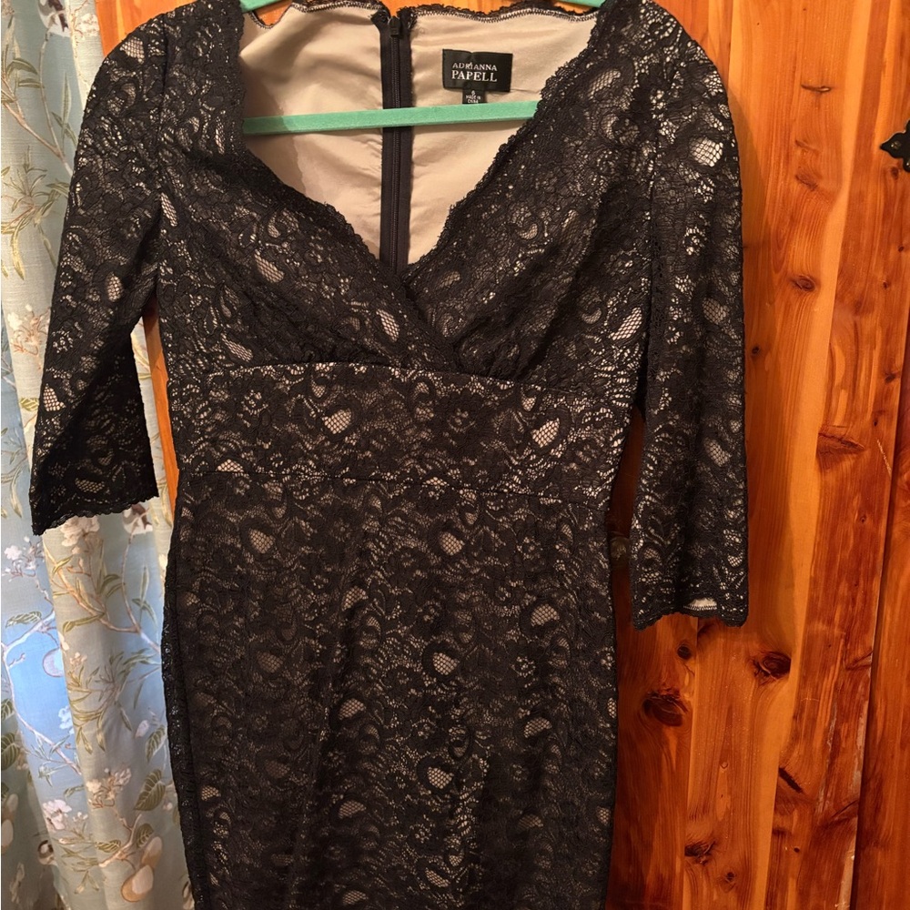 Adrianna Papell Black Lace Long Sleeve Dress